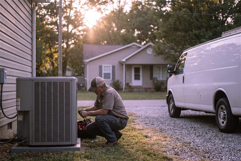 HVAC technician servicing a condenser unit